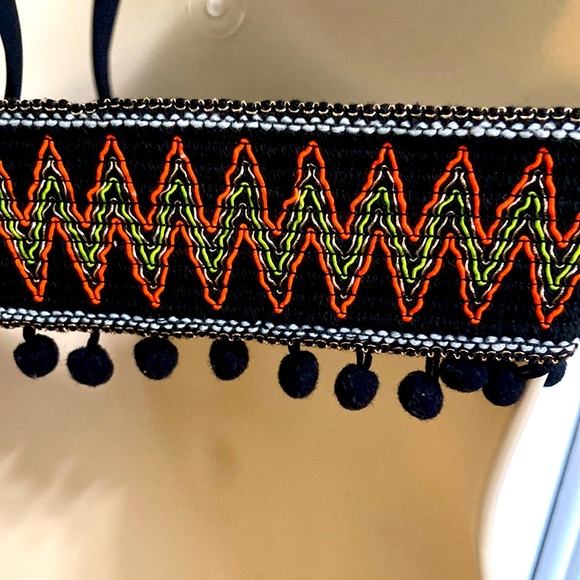 POM POM Triangle Halter Bellydance Athletic Bikini Swimsuit Top Womens Medium - Picture 10 of 13